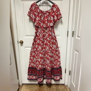 CATO Floral Red Off-Shoulder Dress